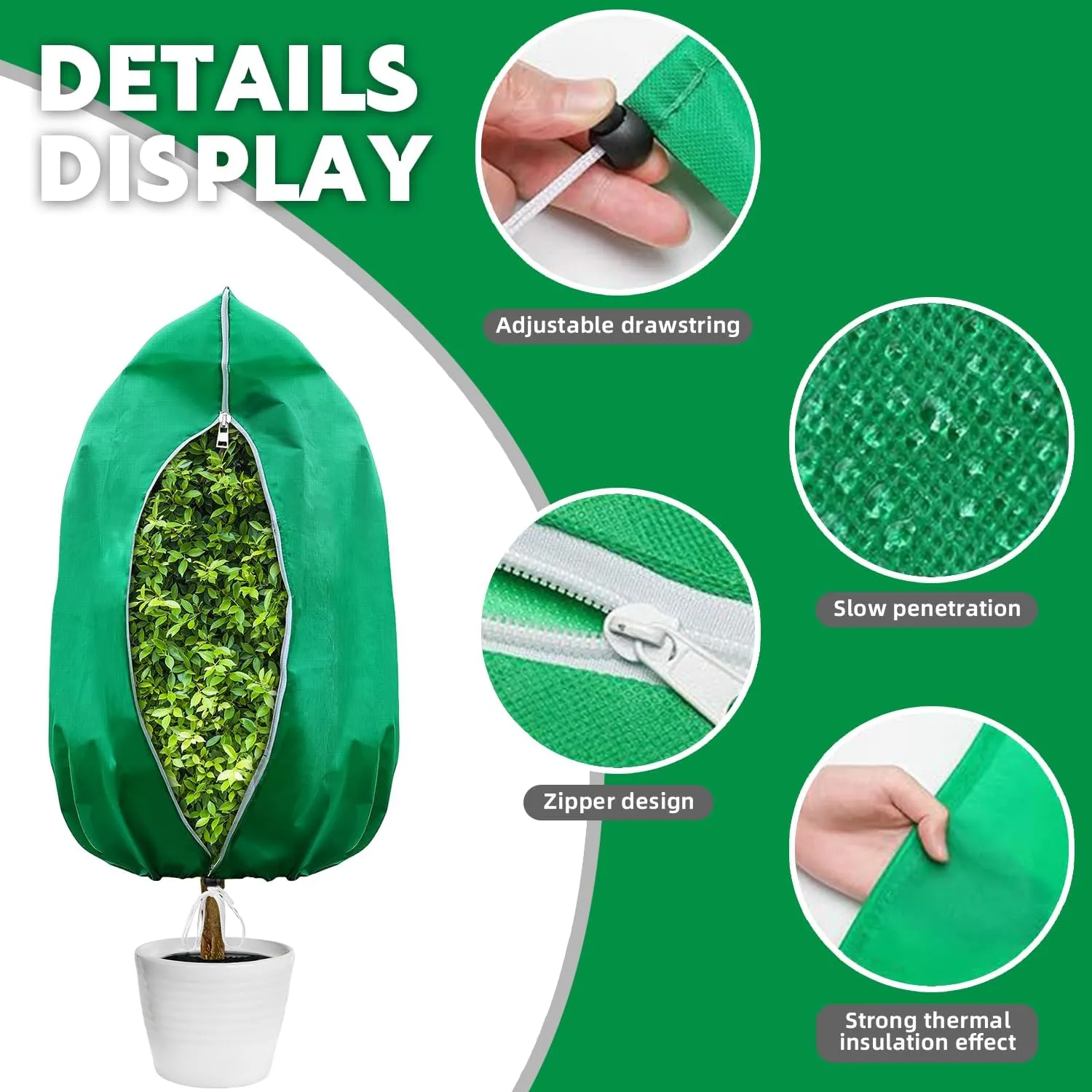 2Pcs Plant Covers Freeze Protection, Frost Cloth with Zipper Drawstring Frost Blankets Plant Protection Cover Bags for Heavy Duty Winter Cold Weather Outdoor Plants Bush Shrub.(2*White/47.7" X 71.7")