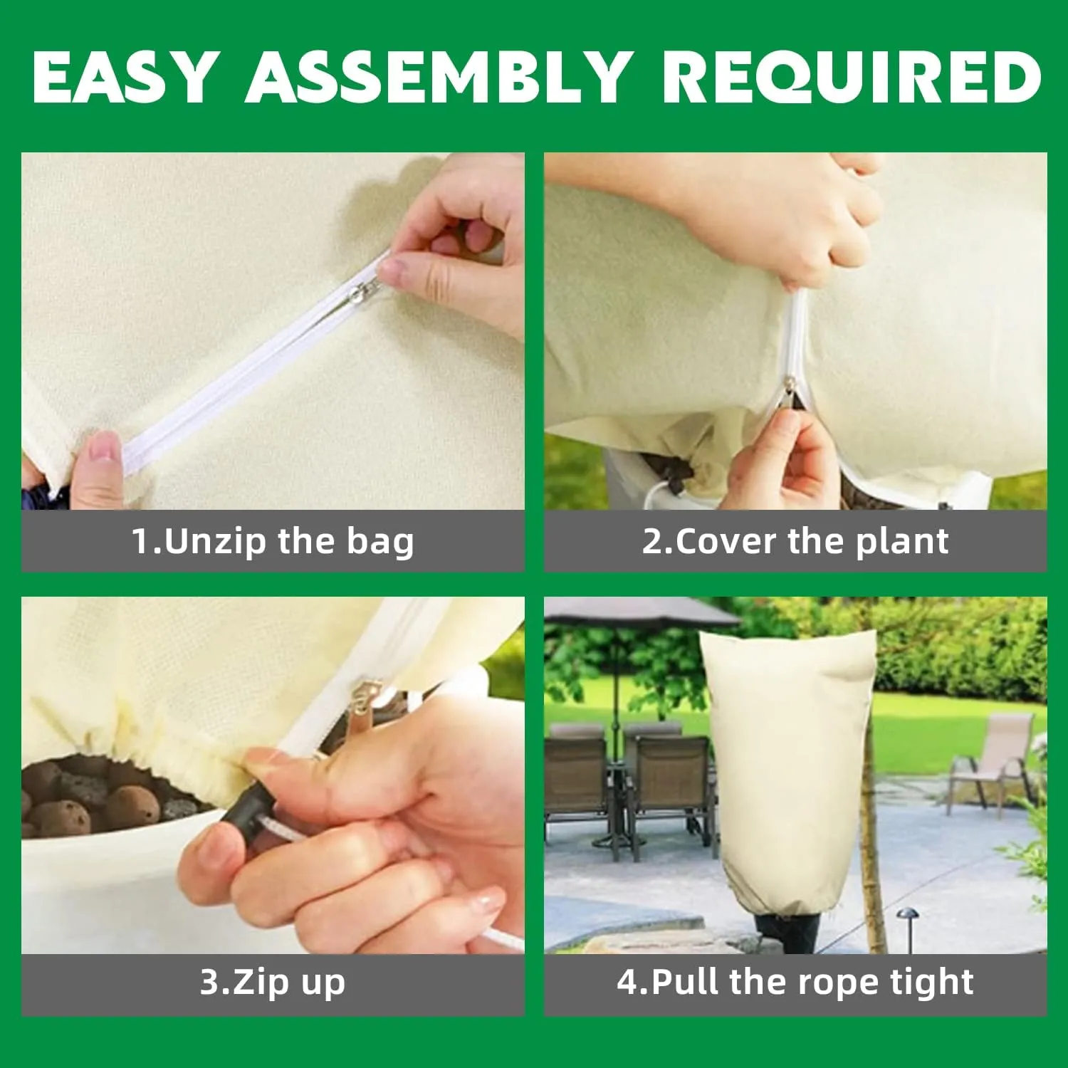 2Pcs Plant Covers Freeze Protection, Frost Cloth with Zipper Drawstring Frost Blankets Plant Protection Cover Bags for Heavy Duty Winter Cold Weather Outdoor Plants Bush Shrub.(2*White/47.7" X 71.7")