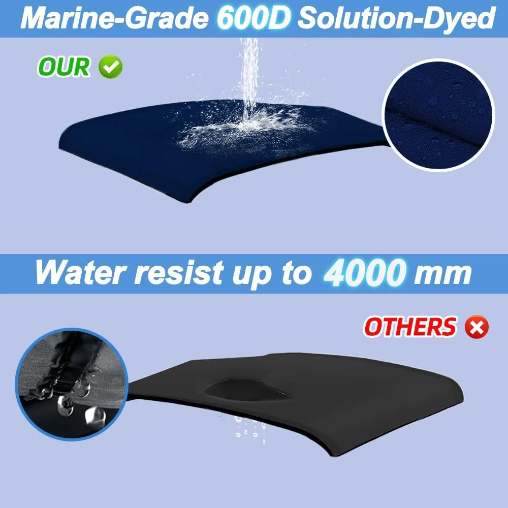 3 Bow Fade and Crack Resistant Bimini Top Replacement Cover，600D Marine Grade Polyester Waterproof Sun Shade Boat Canopy，Easy Install Zipper Sleeves Boat Awning,Navy 6'L 73"-78" W
