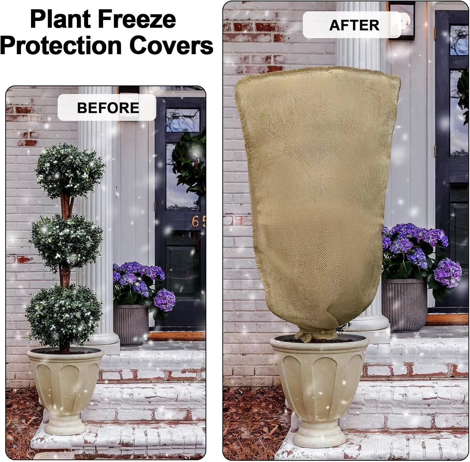 3 Pack 24'' x 40'' Reusable Warm Burlap Winter Plant Cover Bags with Drawstring Burlap Plant Covers Freeze Protection Large Plant Frost Cloth Cold Freeze Blanket Protecting Fruit Tree Potted Plants