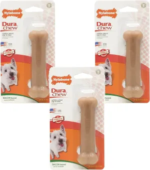 (3 Pack) Nylabone Dura Chew Bacon Flavored Bone - Size Regular