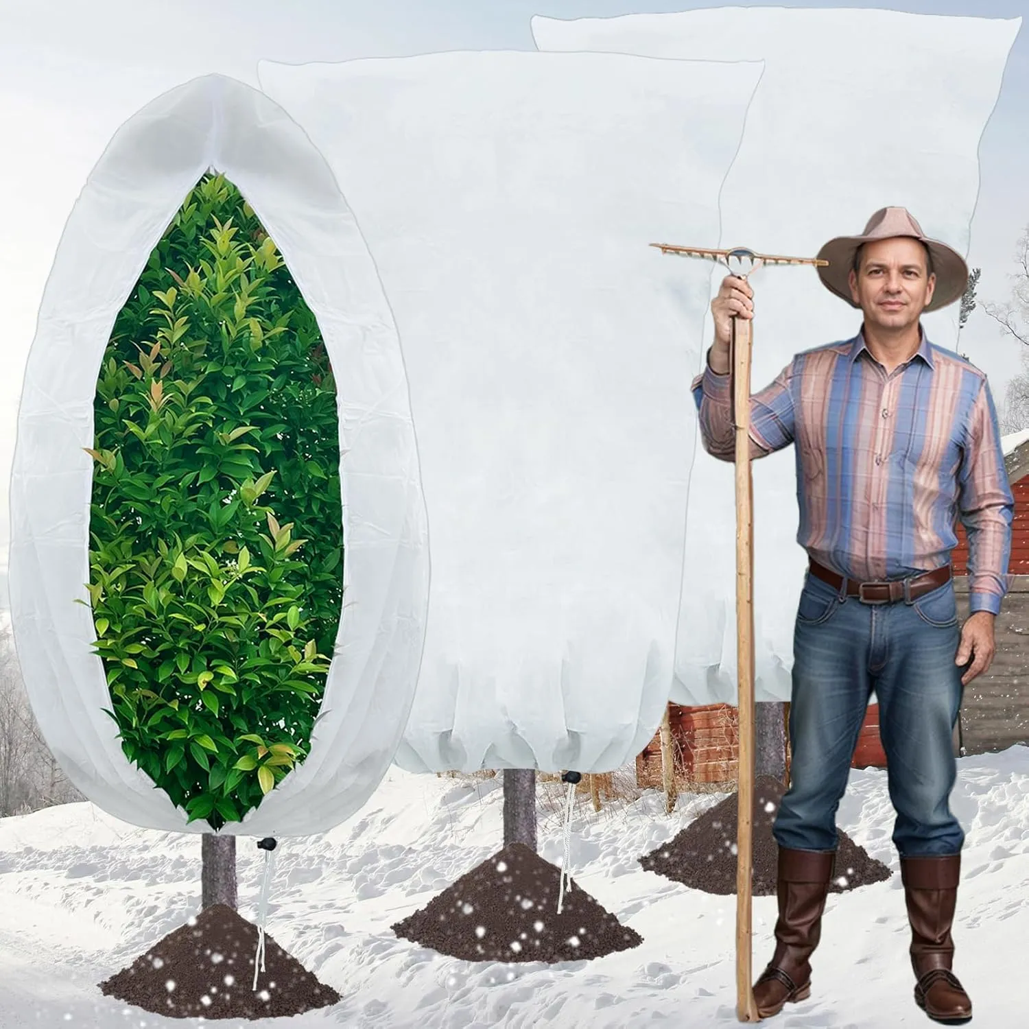 3 Pack Plant Covers Freeze Protection - 71x47 Inch 2.47oz/yd² Reusable Shrub Frost Blankets for Winter Cold Weather, Durable Drawstring Zipper Protection Bags for Outdoor Plants,Tree Potted