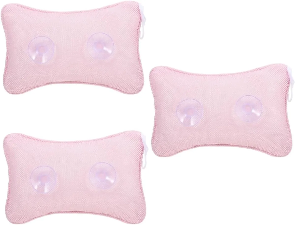 3 Pcs Bathtub Suction Cup Headrest Travel Bathtub Toilet Mat Bathroom Mat Foam Inflatable Bath Pillow Luxury Bath Pillows Tub Bath Mat Fast Drying Rugs Body Polyester Pink