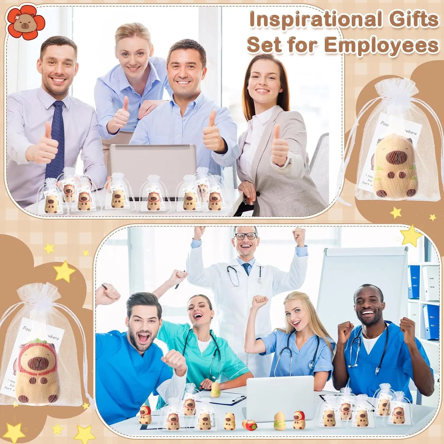 30 Set Capybara Party Favors Positive Capybara Squeeze Stress Balls with Cards & Bags Mini Animal Stress Relief Toy Bulk for Employee Appreciation Gifts Adult Kid Birthday Decor (Classic)