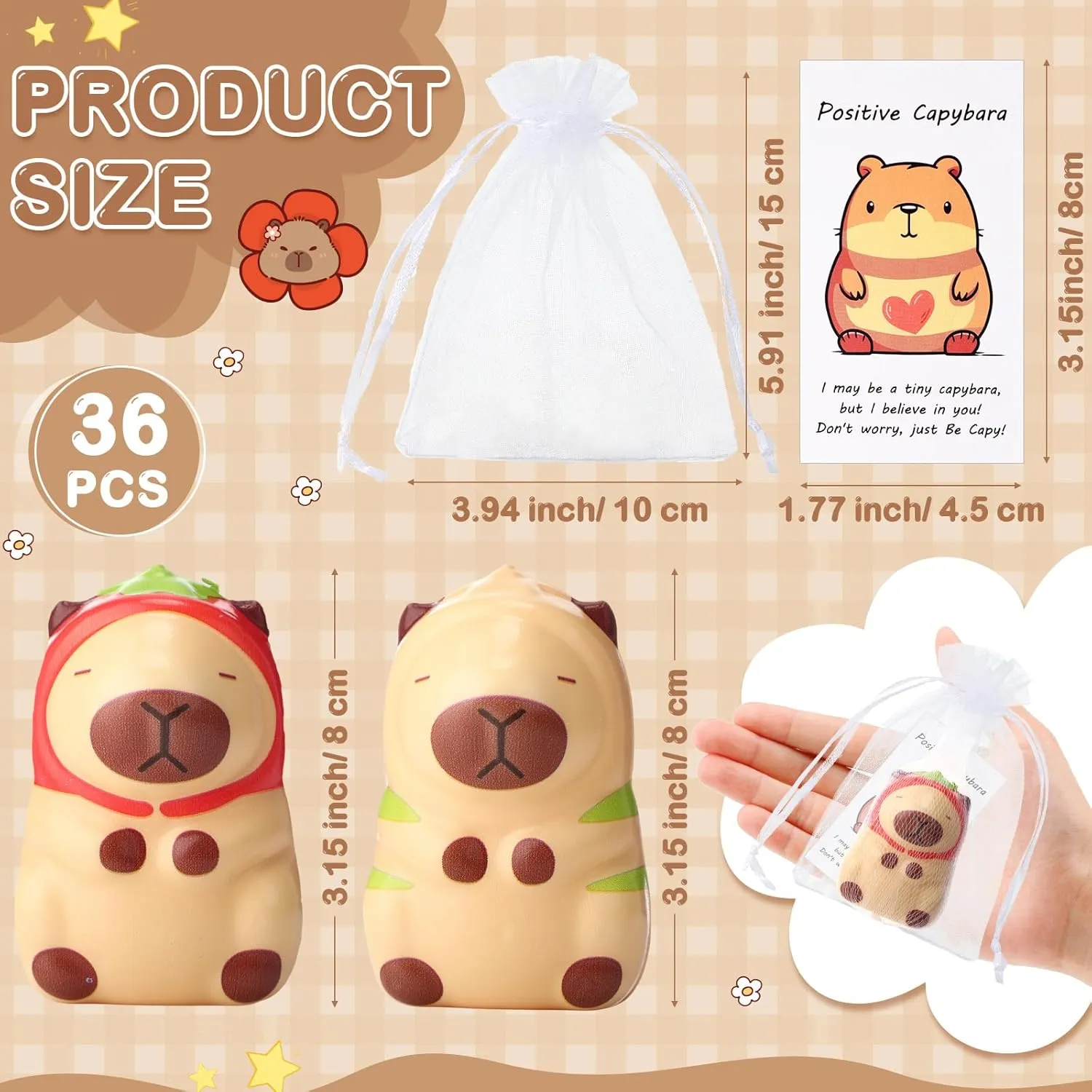 30 Set Capybara Party Favors Positive Capybara Squeeze Stress Balls with Cards & Bags Mini Animal Stress Relief Toy Bulk for Employee Appreciation Gifts Adult Kid Birthday Decor (Classic)