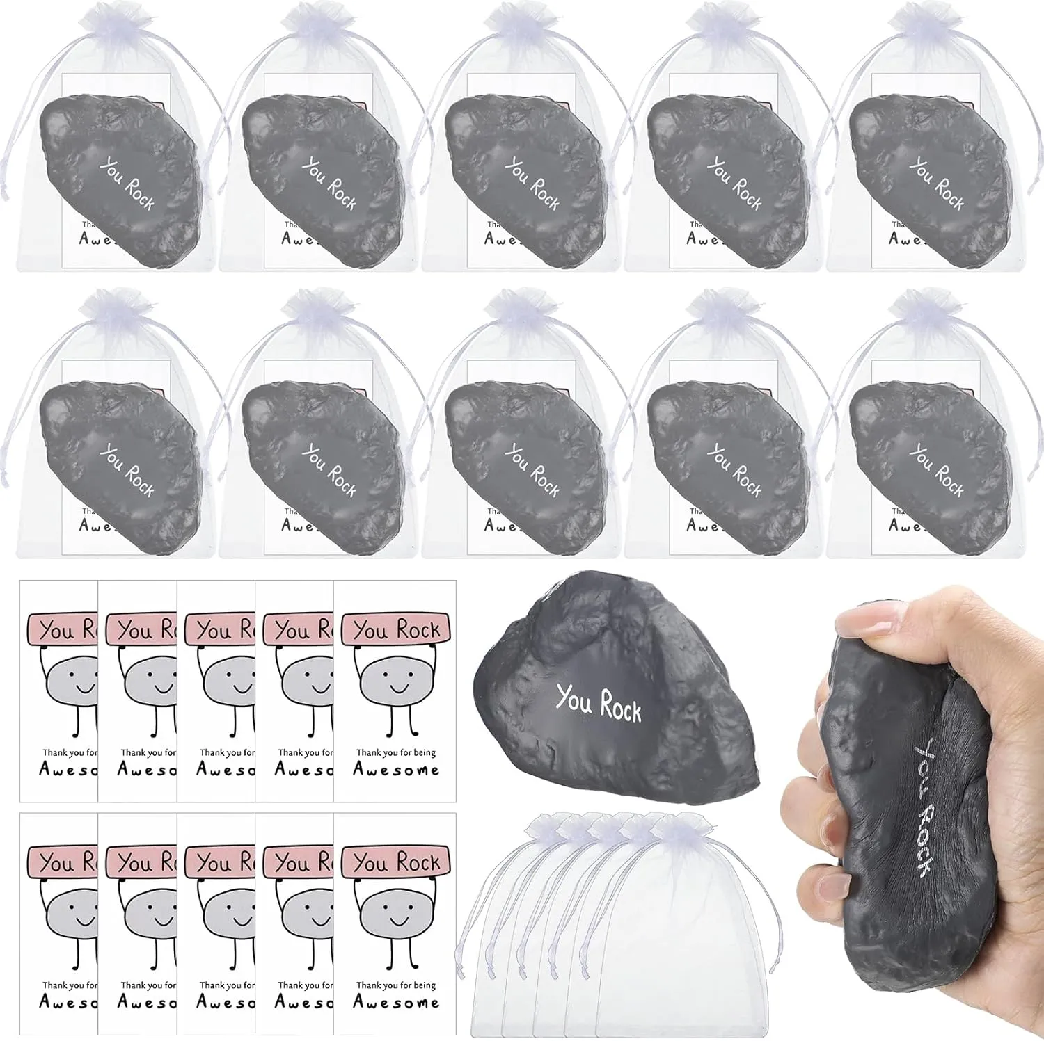 30 Set Inspirational Stress Balls Bulk Motivational Stress Foam Stone Relief Toys You Rock Quotes Squeeze Ball Appreciation Gifts Thank You for Being Awesome Gifts for Employee Coworker