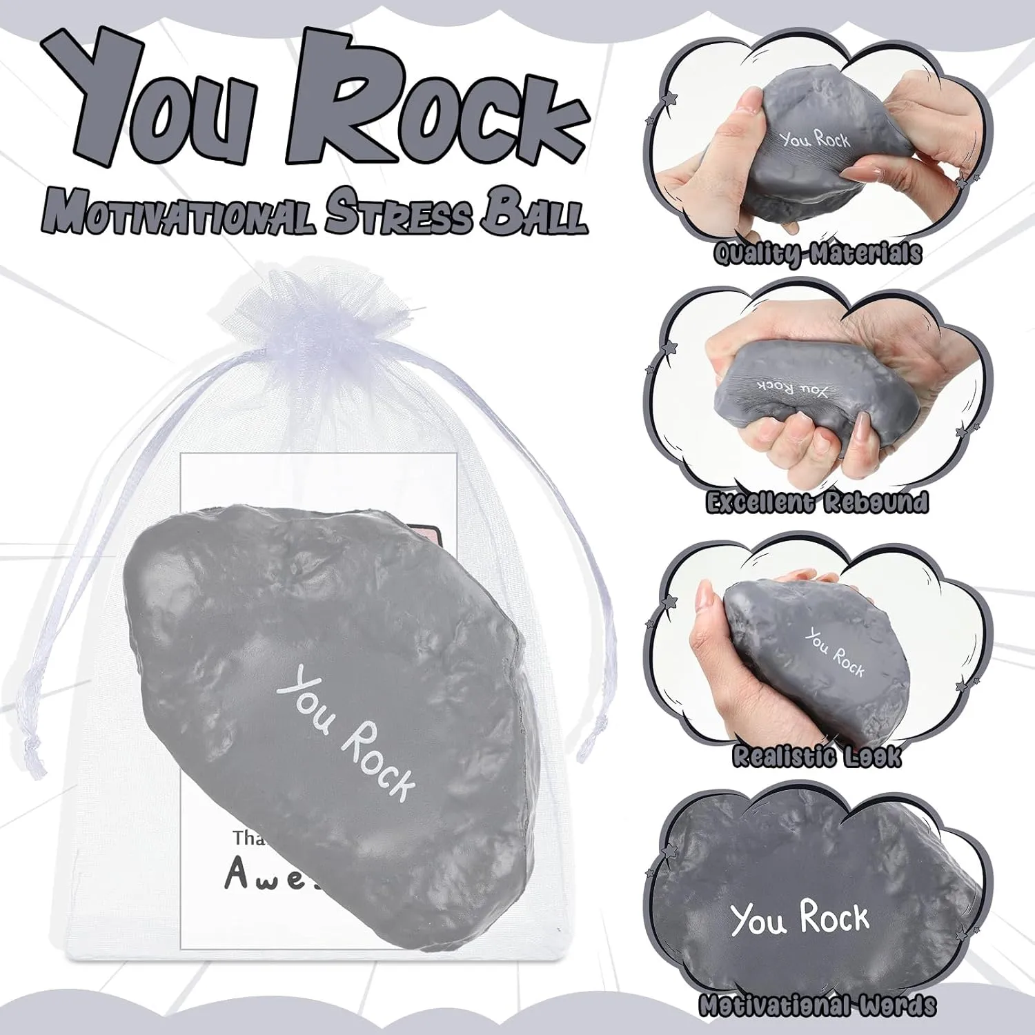 30 Set Inspirational Stress Balls Bulk Motivational Stress Foam Stone Relief Toys You Rock Quotes Squeeze Ball Appreciation Gifts Thank You for Being Awesome Gifts for Employee Coworker