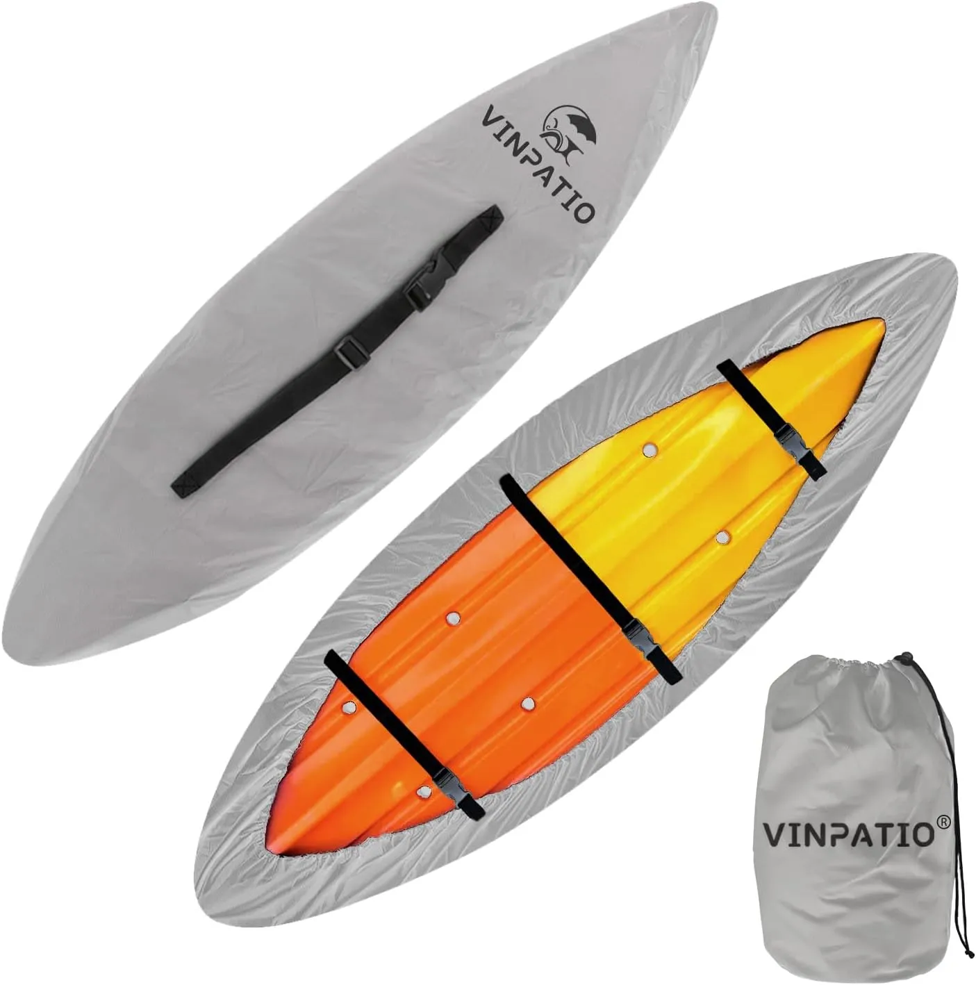 300D Kayak Cover 11-13ft, Waterproof Canoe Cover for Paddle Board Outdoor Storage, UV Protection Dust Proof Boat Cover for Fishing Boat, Light Grey