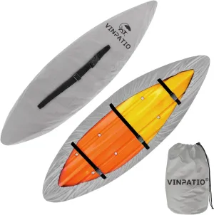 300D Kayak Cover 11-13ft, Waterproof Canoe Cover for Paddle Board Outdoor Storage, UV Protection Dust Proof Boat Cover for Fishing Boat, Light Grey