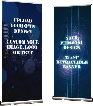 33 x 81 Custom Retractable Banner Stand with Aluminum Frame Personalized Portable Design Banners and Signs Display with Travel Bag for Events, Trade Shows, Stores, Advertising, Promotion