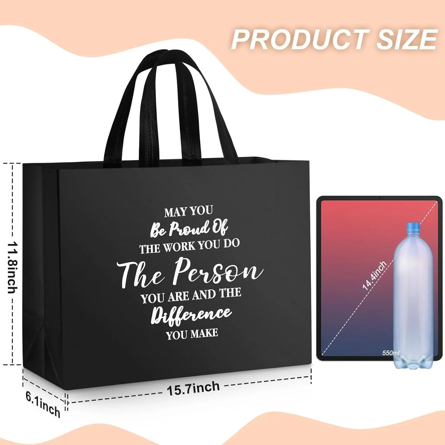 36 Pcs Large Thank You Reusable Gift Bags Employee Team Appreciation Gift Bags May You Be Proud Gift for Employee Teacher Student Coworker Secretary Appreciation Assistant Gift(Black,15.7x12x6.3Inch)