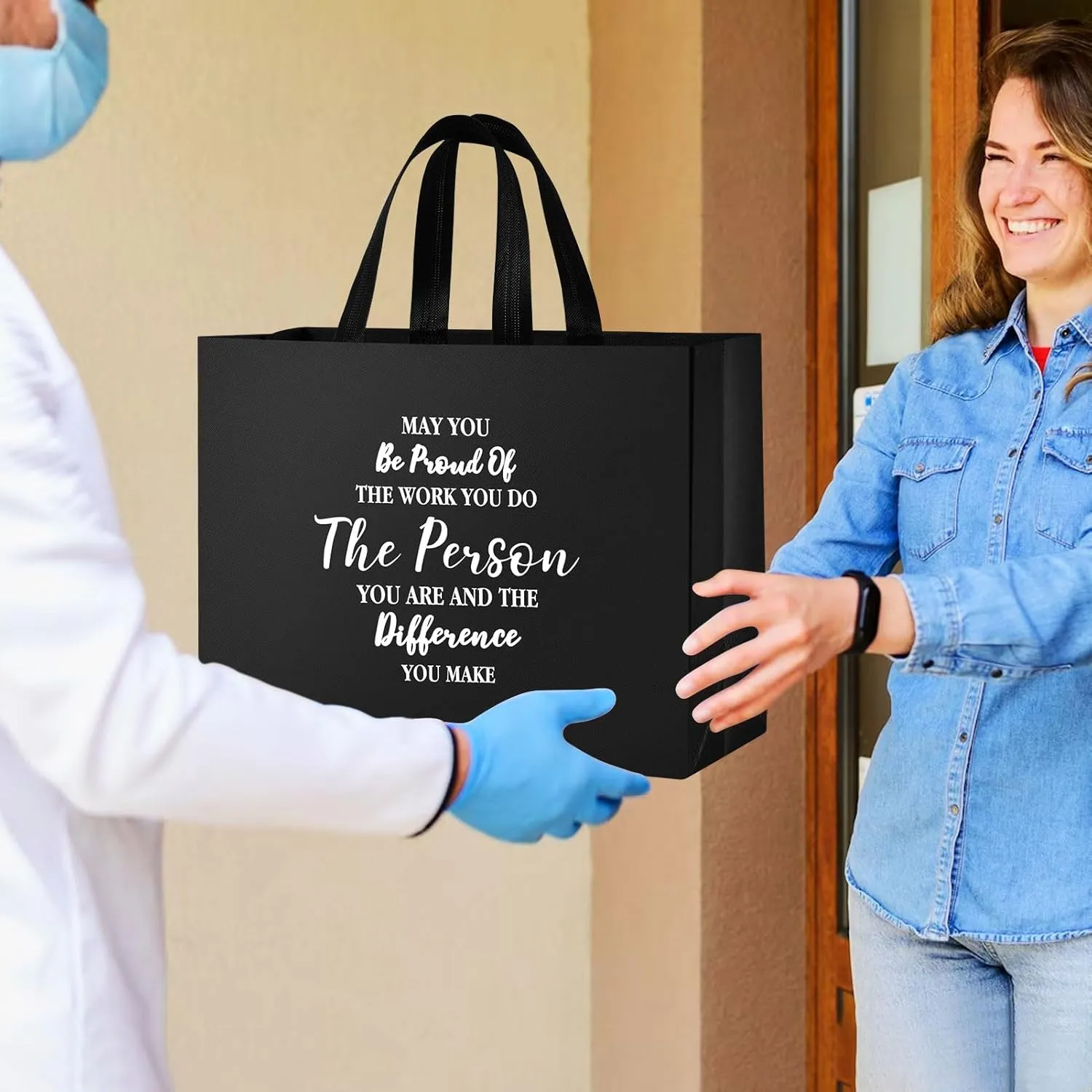 36 Pcs Large Thank You Reusable Gift Bags Employee Team Appreciation Gift Bags May You Be Proud Gift for Employee Teacher Student Coworker Secretary Appreciation Assistant Gift(Black,15.7x12x6.3Inch)
