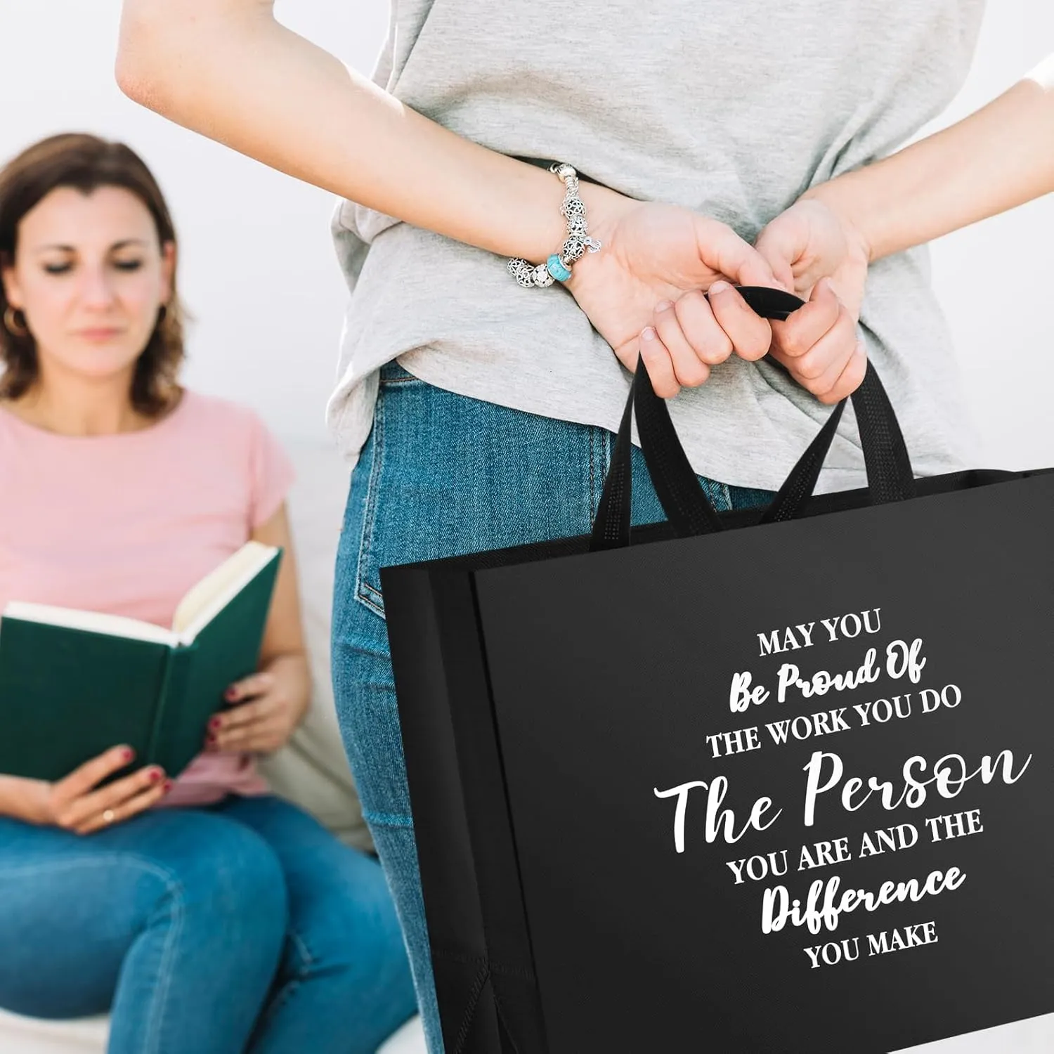 36 Pcs Large Thank You Reusable Gift Bags Employee Team Appreciation Gift Bags May You Be Proud Gift for Employee Teacher Student Coworker Secretary Appreciation Assistant Gift(Black,15.7x12x6.3Inch)