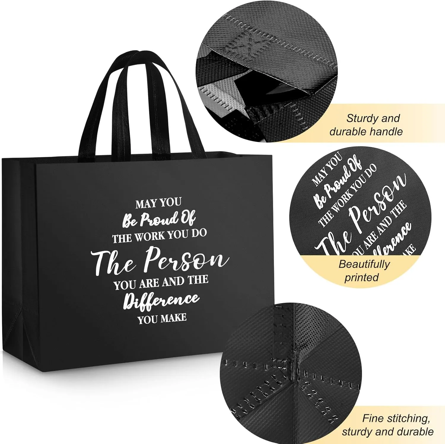 36 Pcs Large Thank You Reusable Gift Bags Employee Team Appreciation Gift Bags May You Be Proud Gift for Employee Teacher Student Coworker Secretary Appreciation Assistant Gift(Black,15.7x12x6.3Inch)