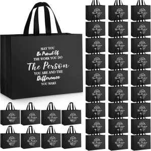 36 Pcs Large Thank You Reusable Gift Bags Employee Team Appreciation Gift Bags May You Be Proud Gift for Employee Teacher Student Coworker Secretary Appreciation Assistant Gift(Black,15.7x12x6.3Inch)