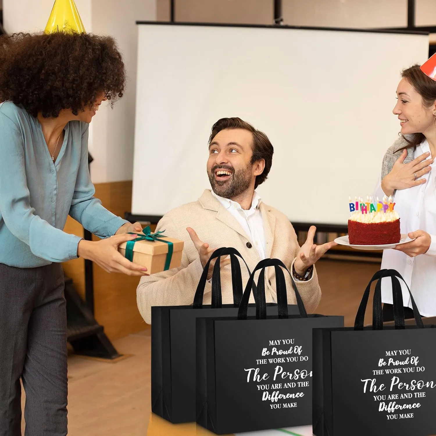 36 Pcs Large Thank You Reusable Gift Bags Employee Team Appreciation Gift Bags May You Be Proud Gift for Employee Teacher Student Coworker Secretary Appreciation Assistant Gift(Black,15.7x12x6.3Inch)