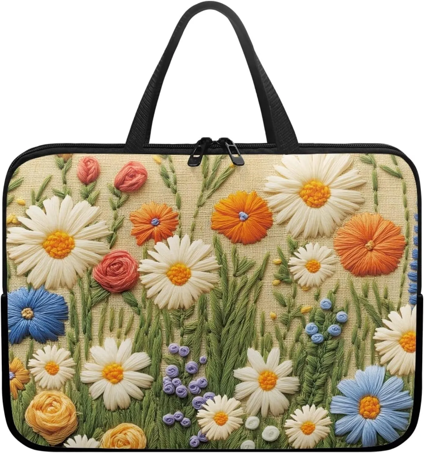 3D Daisy Flower Rose Print Laptop Sleeve Bag 10-17 Inch Waterproof Laptop Case with Handle and Pocket for Women Men Tablet Protective Briefcase with Zipper for Study Work, 15inch