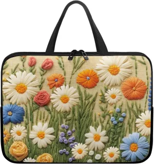 3D Daisy Flower Rose Print Laptop Sleeve Bag 10-17 Inch Waterproof Laptop Case with Handle and Pocket for Women Men Tablet Protective Briefcase with Zipper for Study Work, 15inch