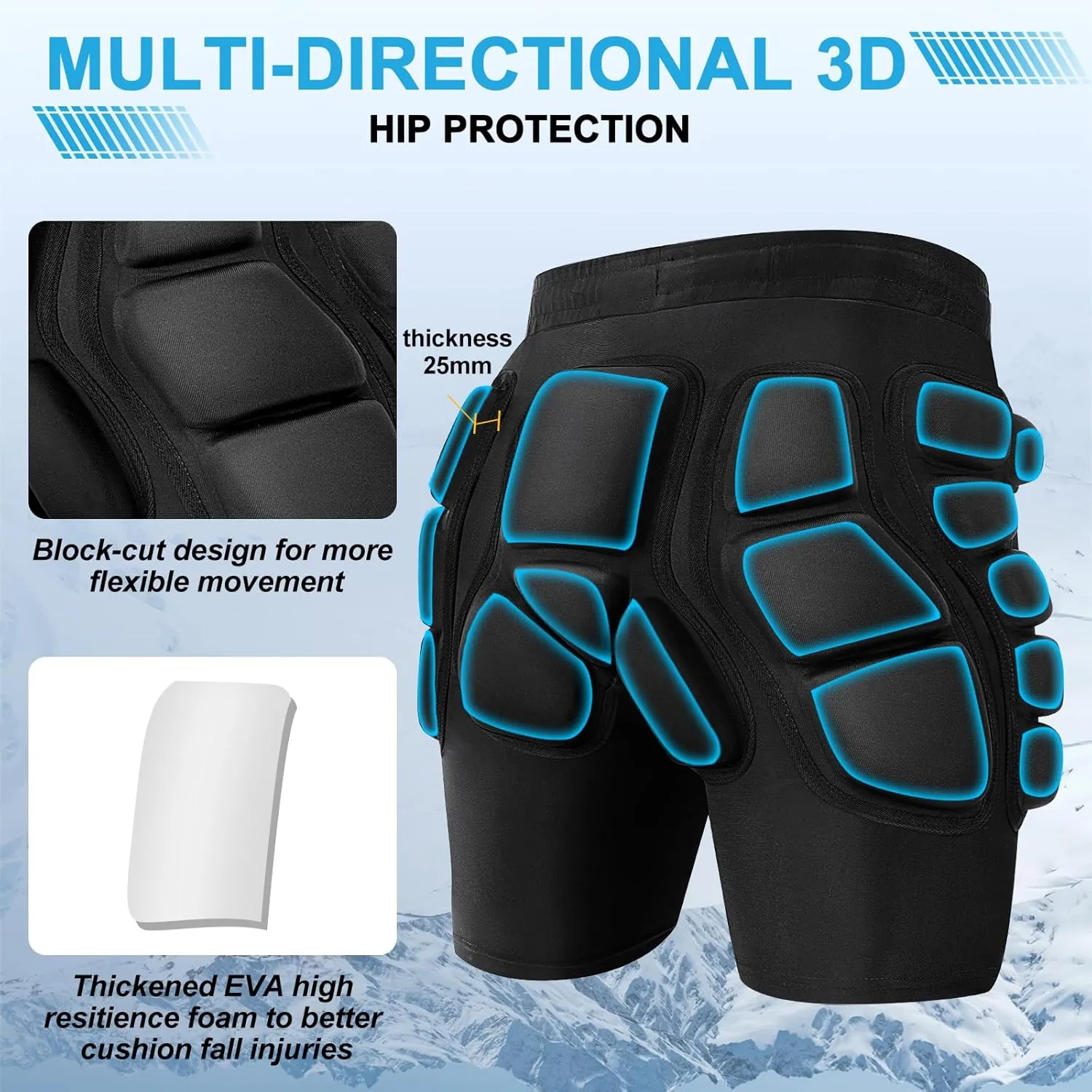 3D Hip Protection EVA Butt Pads Protective Padded Shorts - Crash Pad for Skiing Skating Snowboarding Skateboarding