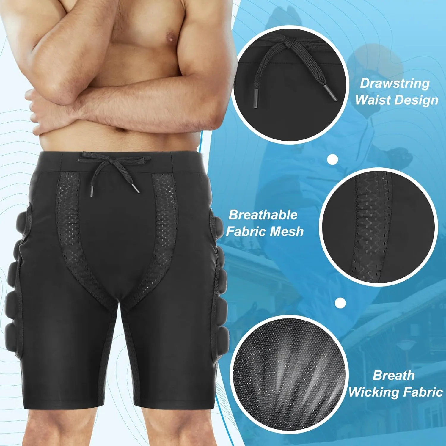 3D Protection Hip Butt EVA Padded Shorts, Crash Pad Impact Gear for Ski, Skating, Snowboarding, Skateboarding for Men Women