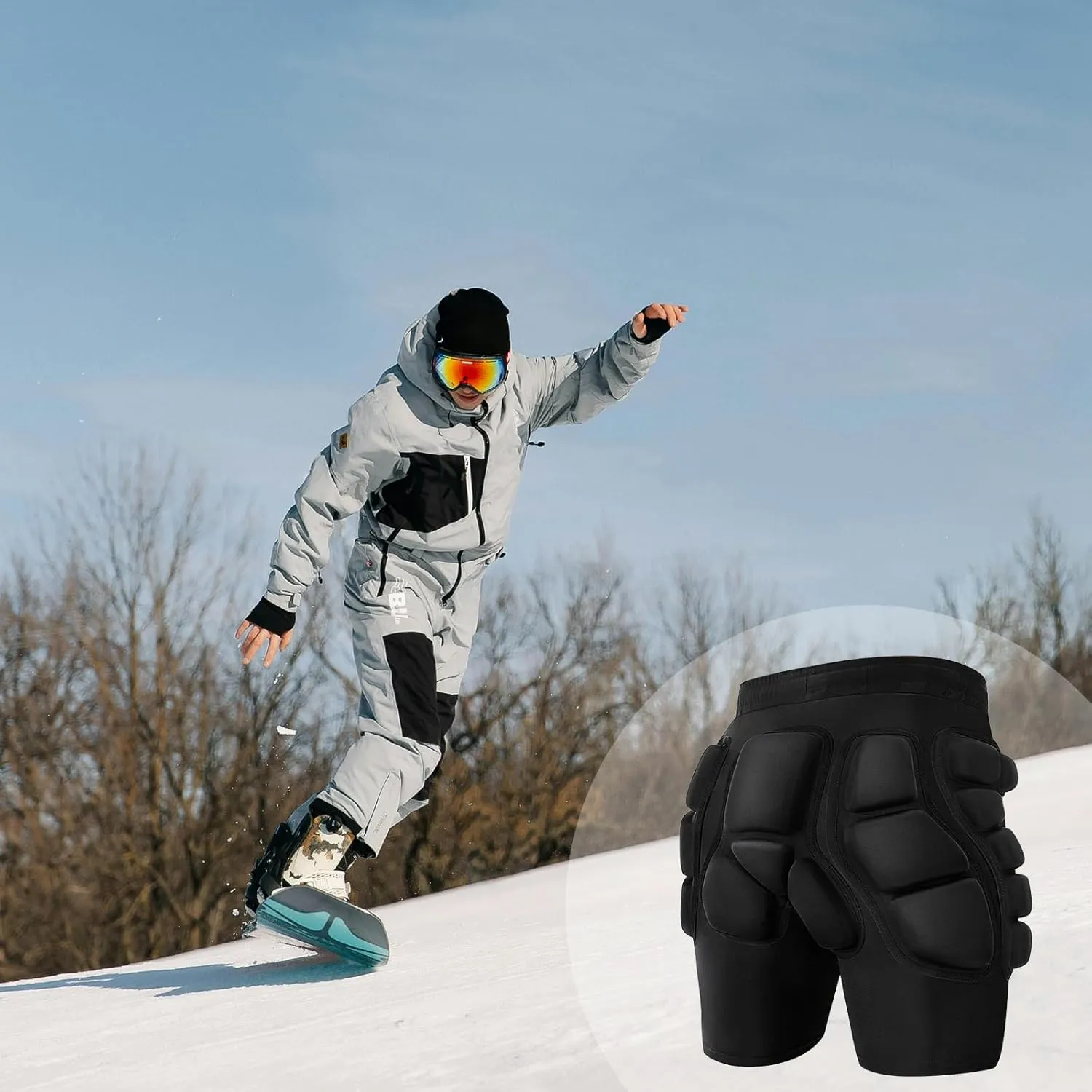 3D Protection Hip Butt EVA Padded Shorts, Crash Pad Impact Gear for Ski, Skating, Snowboarding, Skateboarding for Men Women