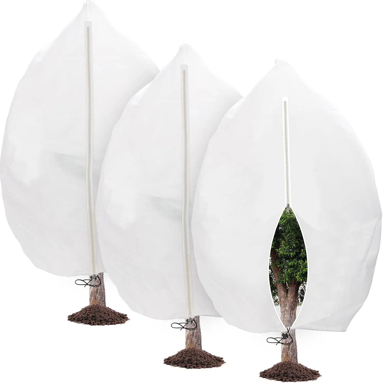 3PCS 47x70in Reusable Plant Covers Freeze Protection,Winter Plant Cover Bags with Zipper/Drawstring,Warm Plant Protection Cover Bags Frost Blankets to Protect Tree from Cold Frost Snow Wind Pest