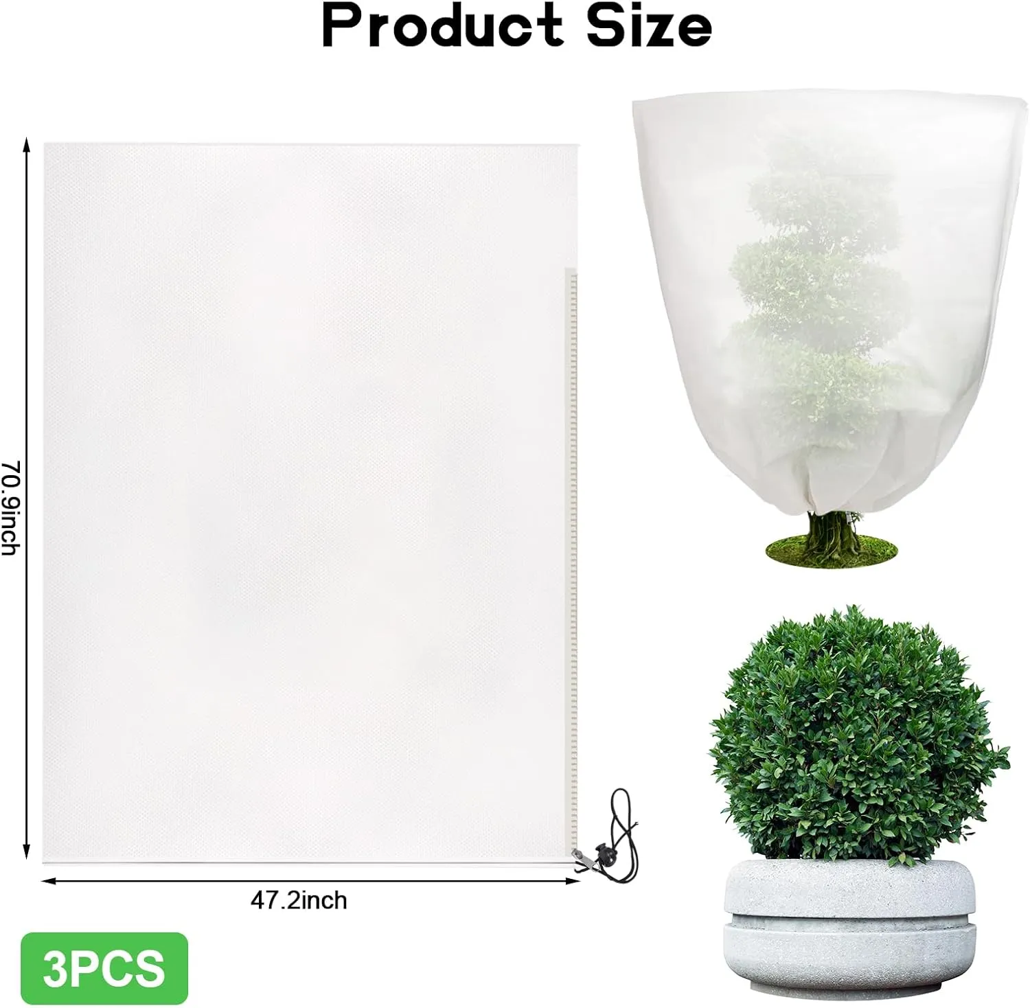 3PCS 47x70in Reusable Plant Covers Freeze Protection,Winter Plant Cover Bags with Zipper/Drawstring,Warm Plant Protection Cover Bags Frost Blankets to Protect Tree from Cold Frost Snow Wind Pest