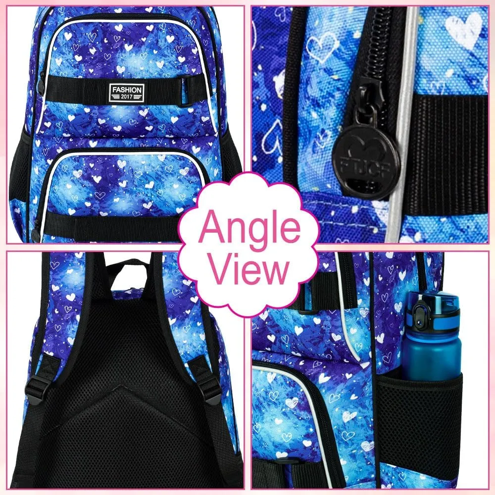 3Pcs Backpack for Girls Boys, 17 Inch School Bookbag with Lunch Box, Durable Laptop Backpacks Set for Teens College