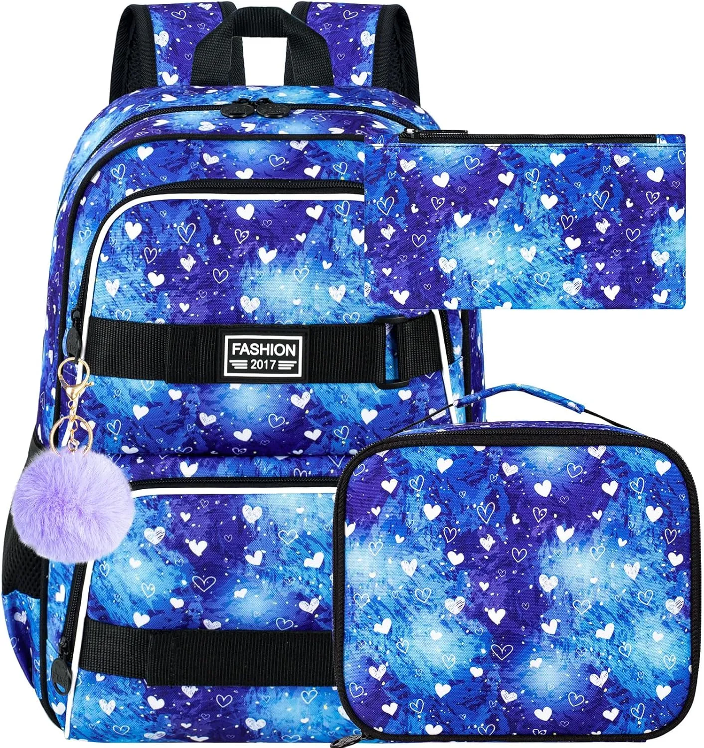 3Pcs Backpack for Girls Boys, 17 Inch School Bookbag with Lunch Box, Durable Laptop Backpacks Set for Teens College