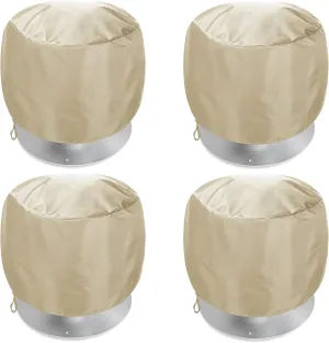 4 Pack Wind Turbine Roof Vent Cover Turbine Ventilator Cover Attic Vent Wind Turbine Ventilator Protector Shield Waterproof 420d Oxford Tarps with Adjustable Drawstring Design(Khaki)