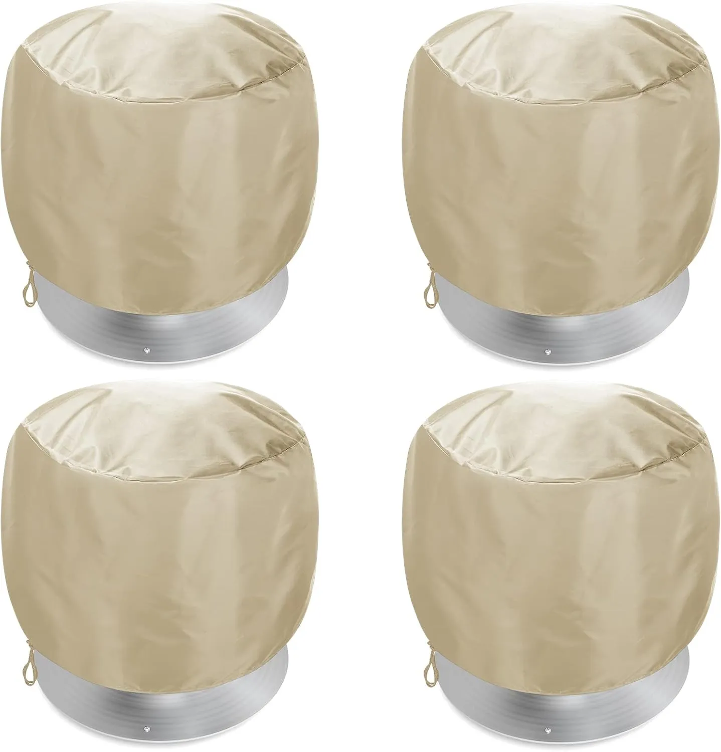 4 Pack Wind Turbine Roof Vent Cover Turbine Ventilator Cover Attic Vent Wind Turbine Ventilator Protector Shield Waterproof 420d Oxford Tarps with Adjustable Drawstring Design(Khaki)