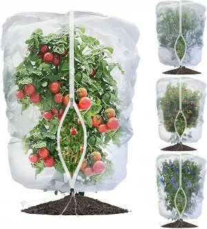 4 Packs Garden Plants Fruits Blueberry Protection Netting Cover Bags with Drawstring and Zipper, 5Ft x 3.3Ft Fruit Tree Plant Netting to Prevent Blueberry Tomato Fruits Plants from Squirrel Bird Deer