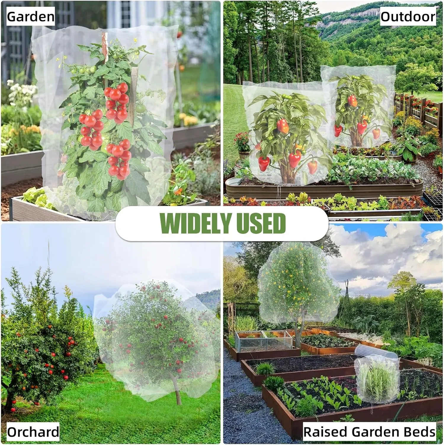 4PCS 2 Sizes Bird Netting Tree Mesh Bag with Drawstring Garden Insect Netting Pest Barrier Blueberry Netting Plant Row Cover White Mosquito Net for Fruit/Flower/Vegetables