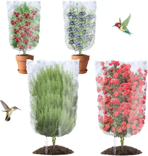 4PCS 2 Sizes Bird Netting Tree Mesh Bag with Drawstring Garden Insect Netting Pest Barrier Blueberry Netting Plant Row Cover White Mosquito Net for Fruit/Flower/Vegetables