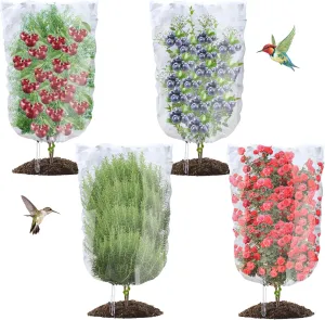 4PCS Bird Netting for Blueberry Bushes 3.3x5FT,Fruit Trees Mesh Bag with Drawstring Garden Insect Netting Pest Barrier Plant Row Cover White Mosquito Net for Fruit/Flower/Herb/Vegetables