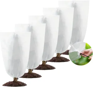 5 Pack 32″ × 47″ Reusable Warm Winter Plant Cover Bags Freeze Protection Frost Cloth Blanket with Drawstring for Outdoor Shrub Bush Fruit Tree Potted