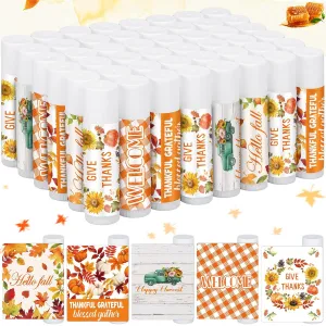 50 Pcs Hello Fall Thanksgiving Party Gifts Favors Bulk Lip Balms Gifts Small Thank You Appreciation Gift Thanksgiving Christmas Stuffers for Women Men Staff Coworkers