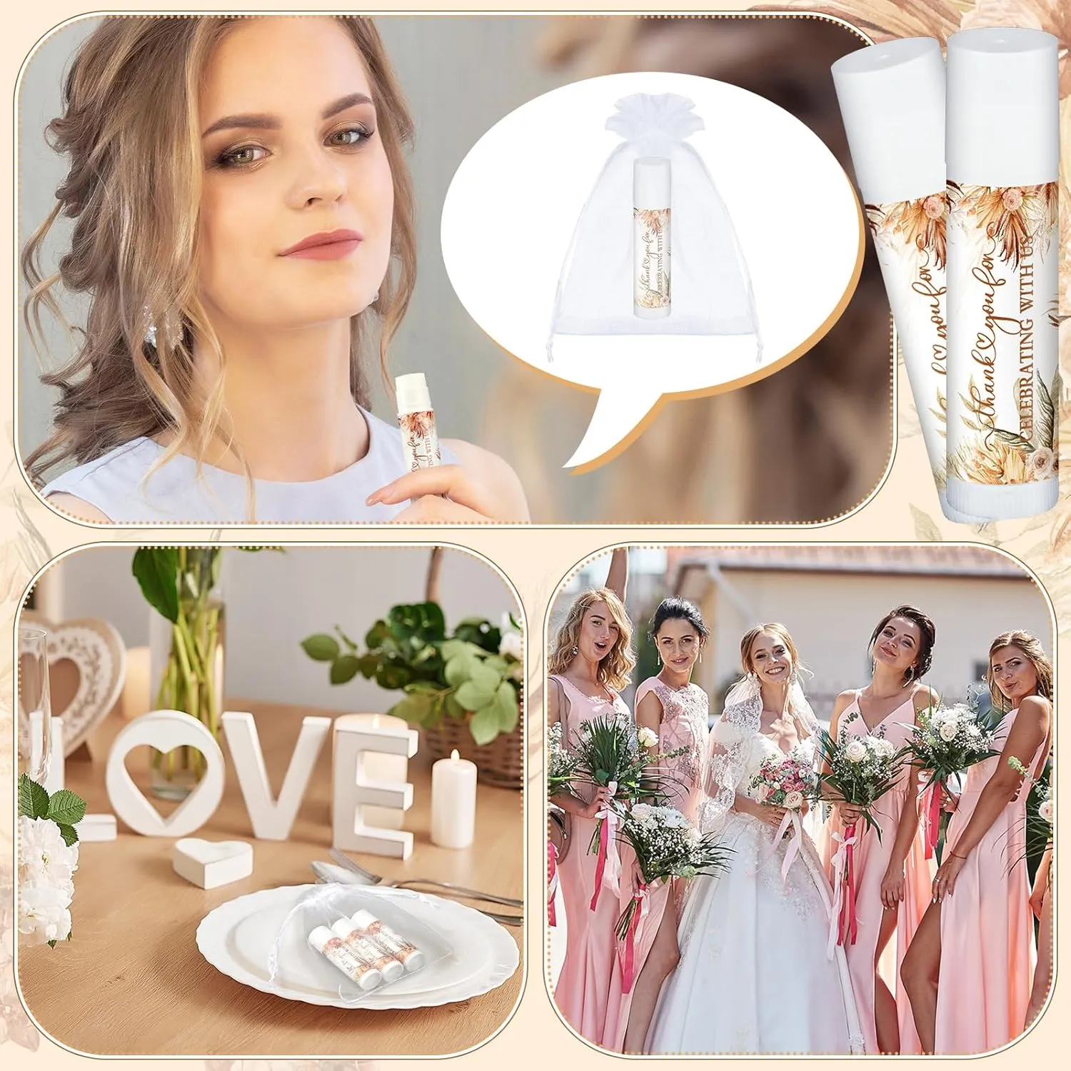50 Pcs Wedding Bridal Shower Gifts Party Favors Bulk Floral Lip Balm Baby Shower Thank You Appreciation Gifts for Women Tea Bachelorette Party(Elegant)