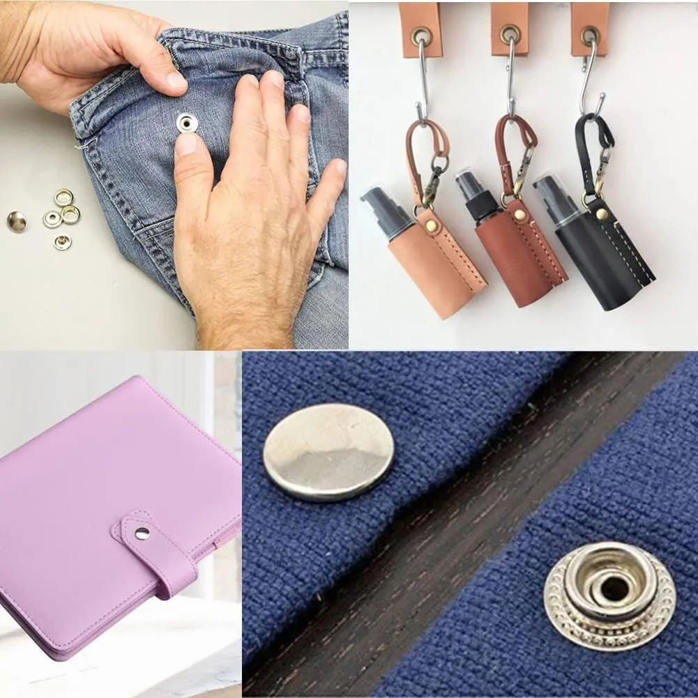 500 Pieces Stainless Steel Snap Fastener, BetterJonny 15mm Heavy Duty Snap Button Press Stud Cap for Jeans Fabric Jackets Clothes Bag Leather DIY Craft