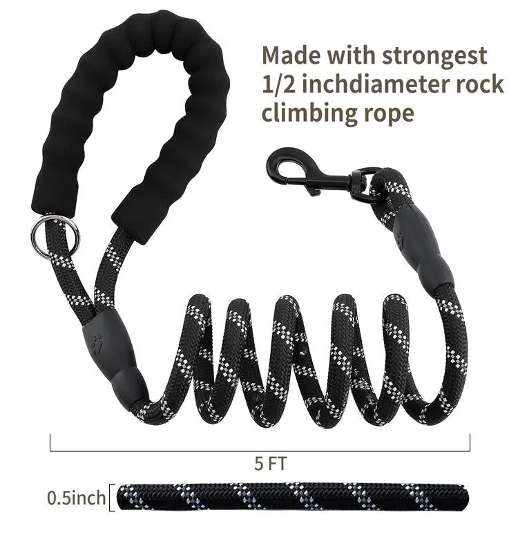 5ft Leash w/ Comfortable Padded Handle & Reflective Threads
