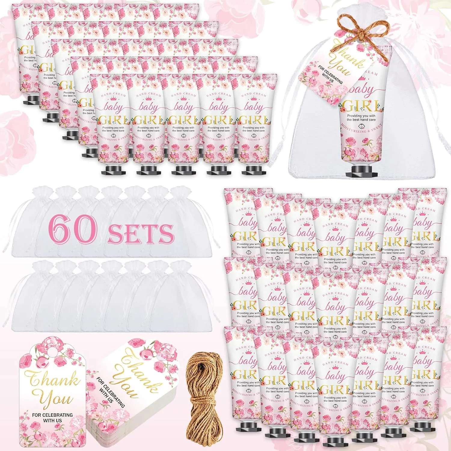 60 Sets Baby Shower Hand Cream, Wedding Hand Cream Gifts, Baby Shower Party Favors Gifts for Guests Bridal Shower,Thank You Gifts,Travel Size Hand Lotion Bulk for Wedding(Baby Girls)