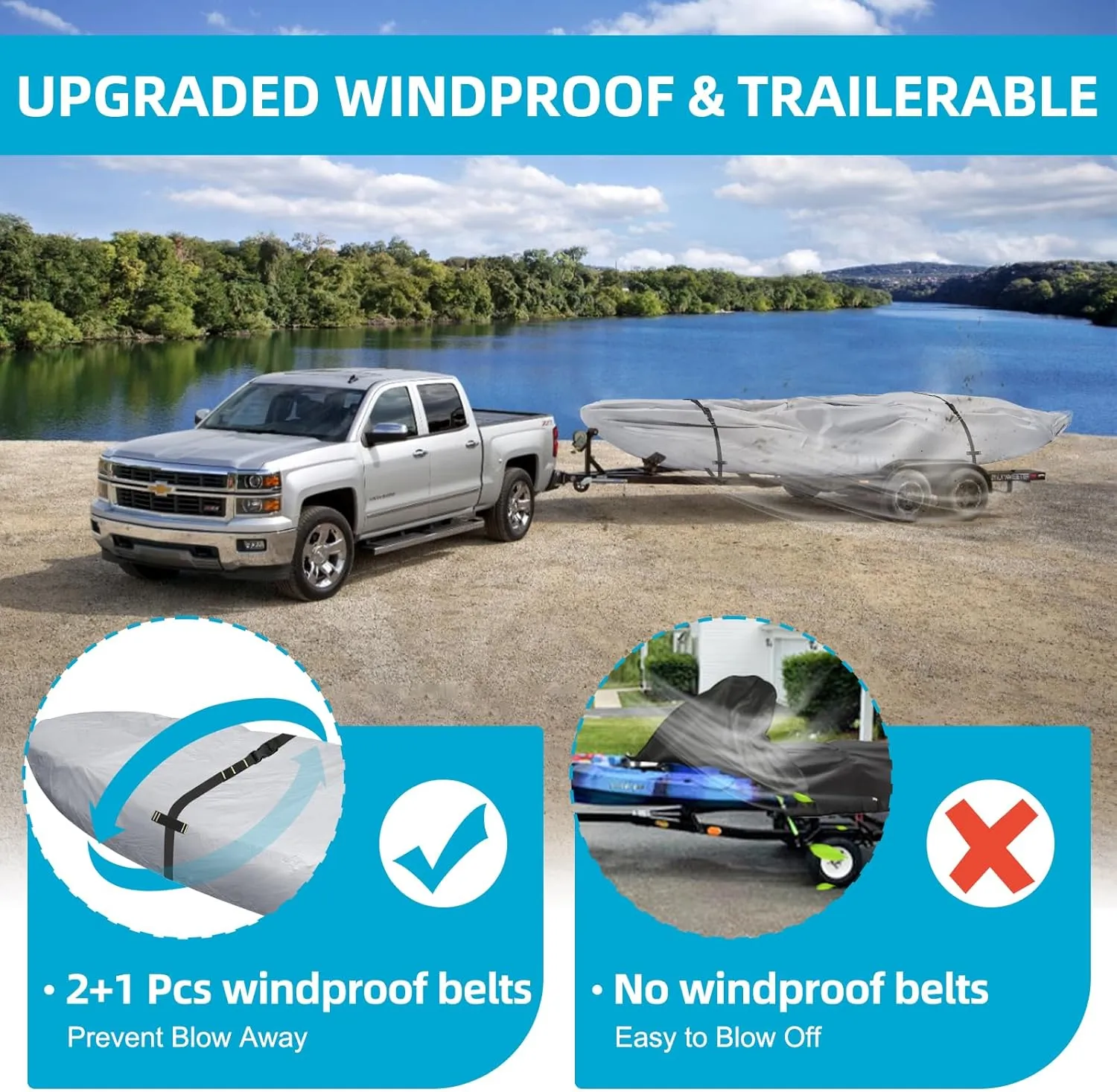 600D Kayak Cover,Heavy Duty Tear Resistant Canoe Cover, Waterproof & UV-Proof Trailerable Kayak Covers for Outdoor and Indoor Storage(Fits 10.8-12ft Gray