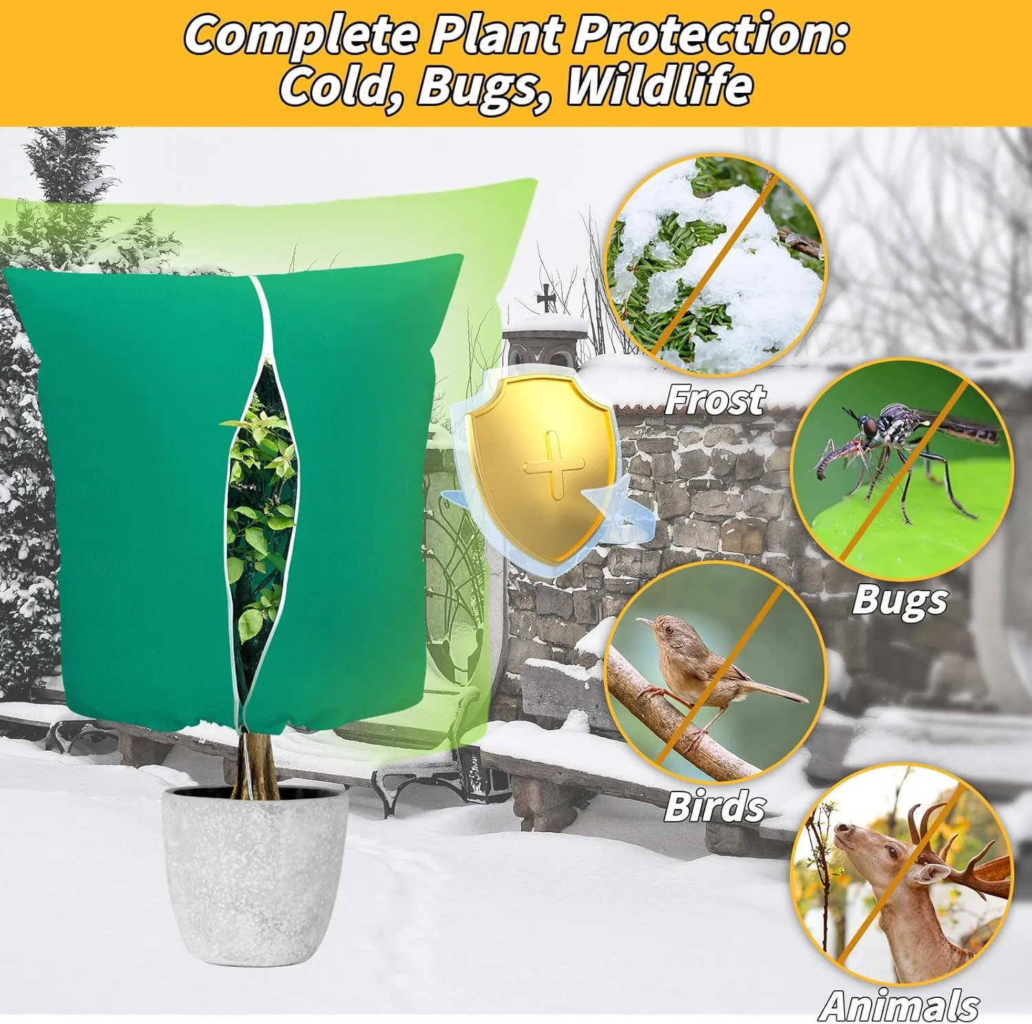 6PCS Plant Covers Freeze Protection 2.2oz Thicker Winter Frost Cloth Plant Protection Jacket Cover Bags Frost Blankets with Zipper Drawstring for Outdoor Plants Fruit Tree Potted, 39.3"W x 19.6"H