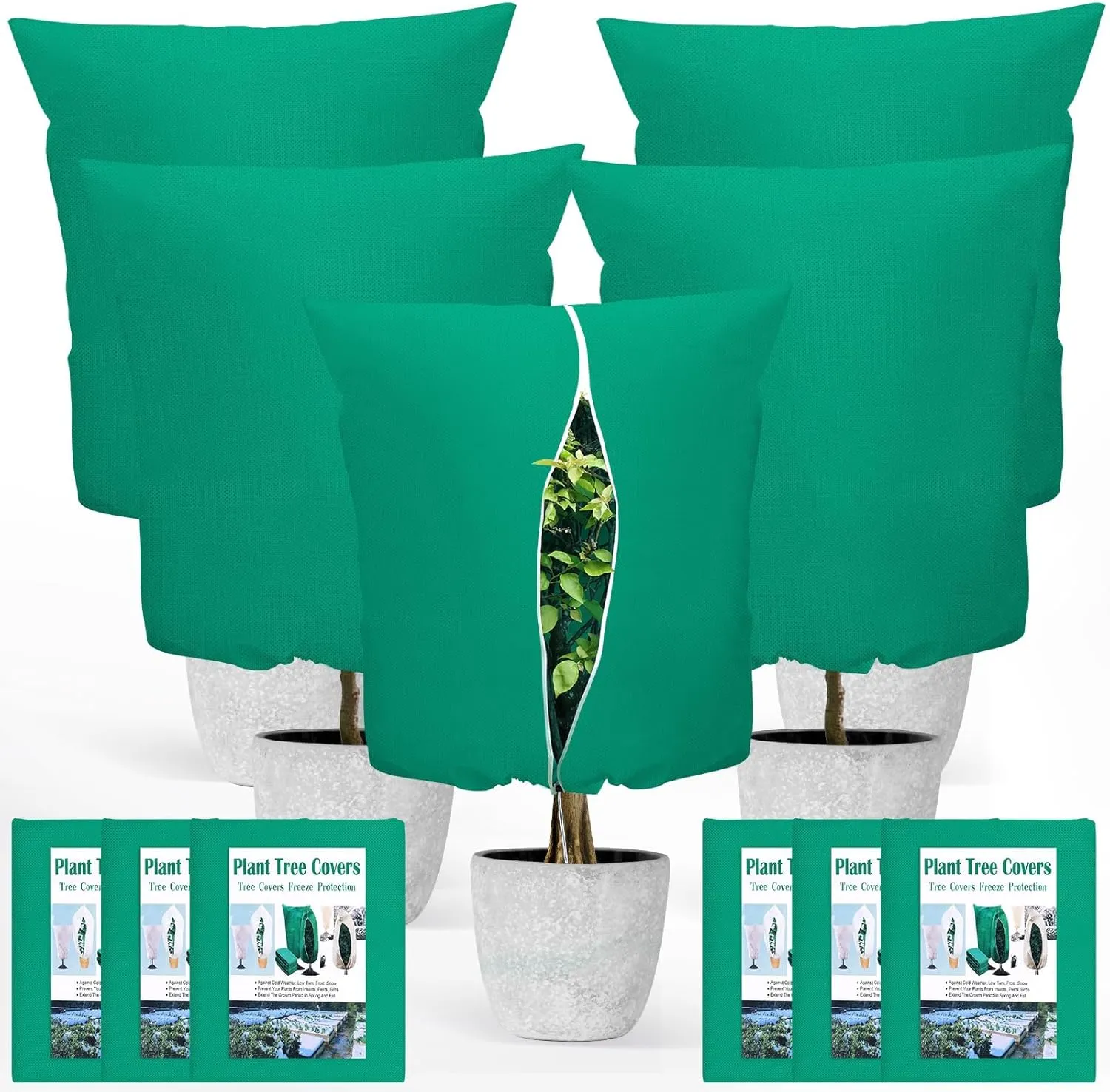 6PCS Plant Covers Freeze Protection 2.2oz Thicker Winter Frost Cloth Plant Protection Jacket Cover Bags Frost Blankets with Zipper Drawstring for Outdoor Plants Fruit Tree Potted, 39.3"W x 19.6"H