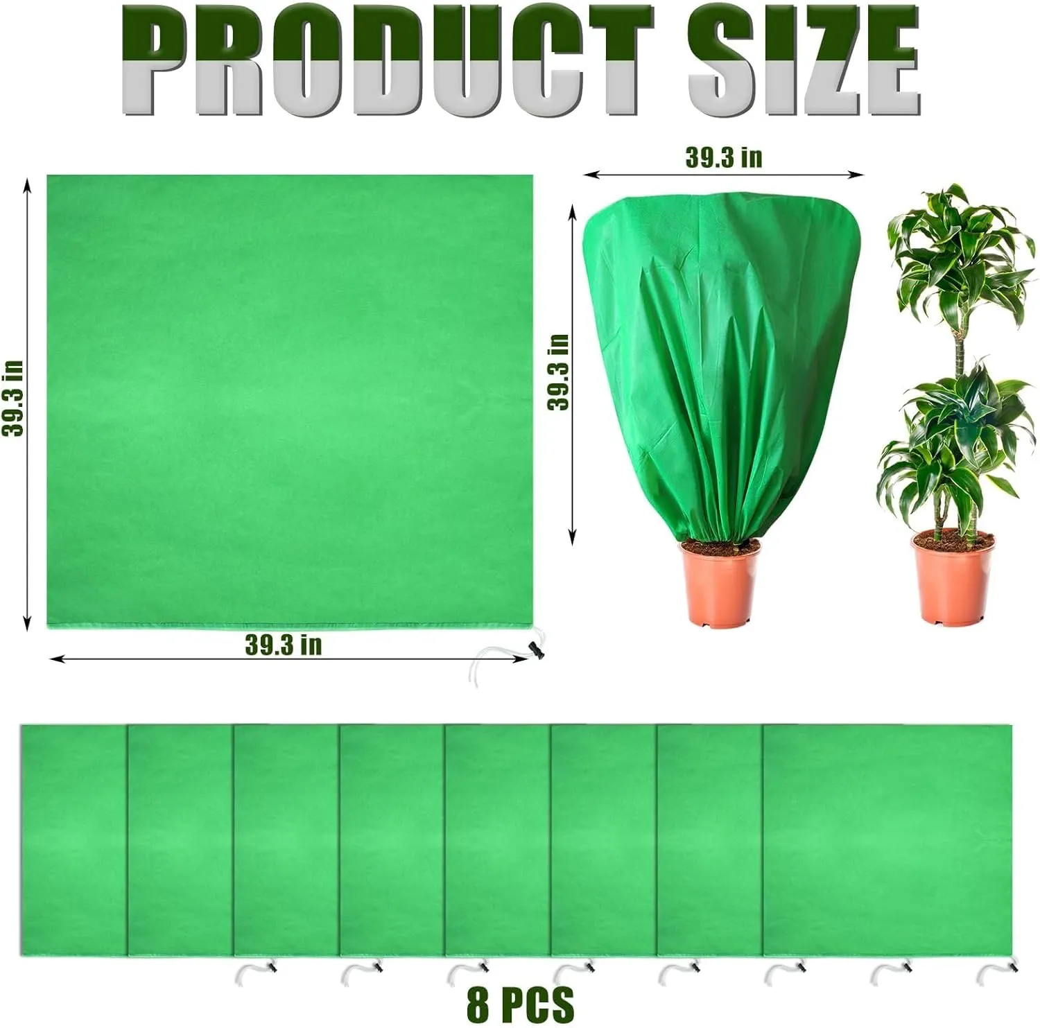 8 Pcs Plant Covers Frost Protection Bag Winter Reusable Plants Jacket with Drawstring Shrub Protection Wraps Bags Frost Blanket for Winter Outdoor Garden Plants (39.3 × 39.3 Inch
