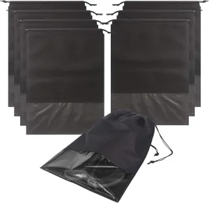 8 PCS Shoe Bags for Travel Non-Woven Large Shoes Pouch Storage Organizer with Rope for Men and Women Black