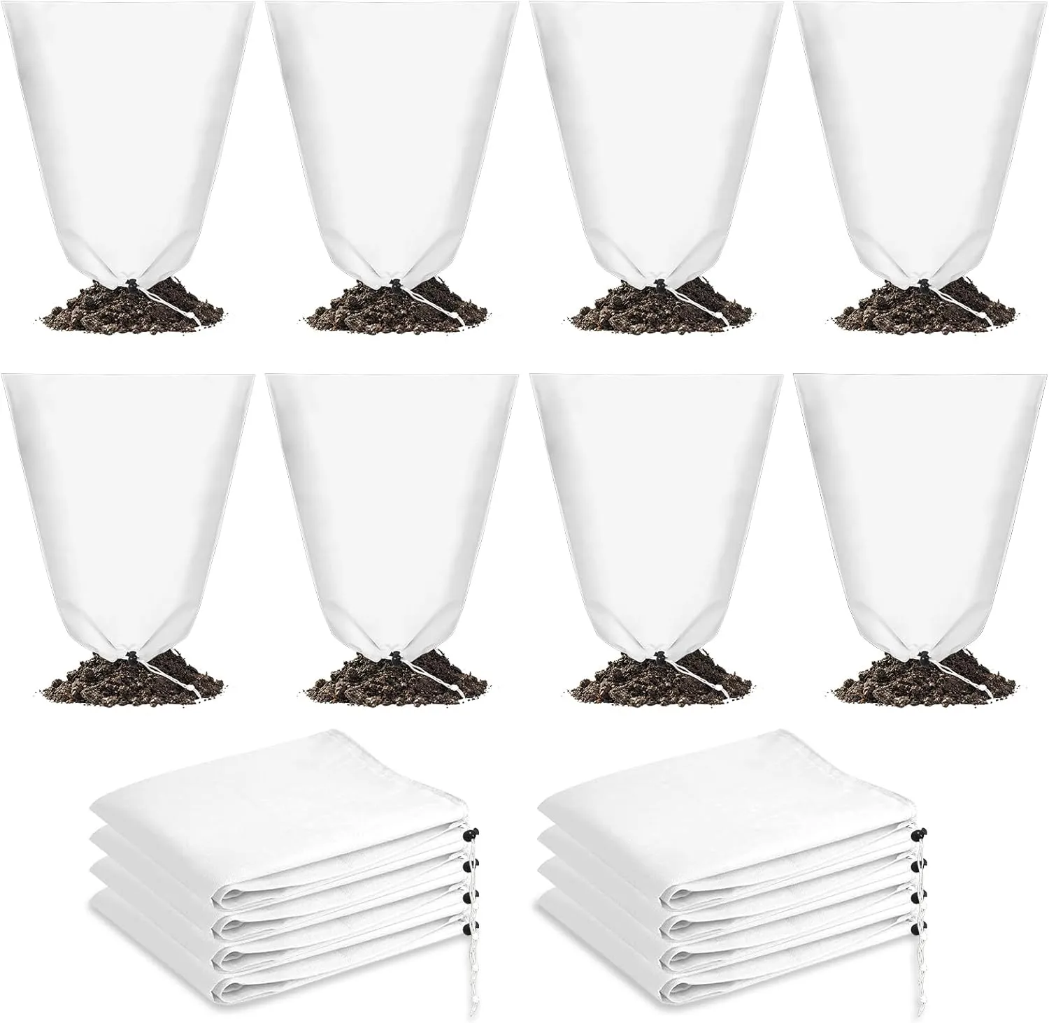 8 Pcs Winter Plant Covers Freeze Protection, 39.4x23.6 Inch Horizontal Shrub Tree Plant Protection Bags with Drawstring Plant Protector Shrub Frost Blanket for Winter Outdoor Garden Potted Plants