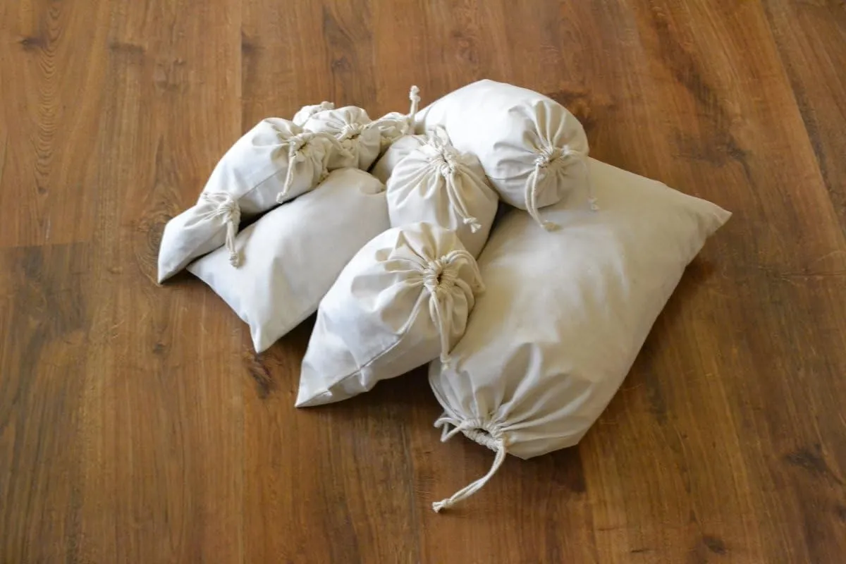 8"x10" COTTON DOUBLE DRAWSTRING MUSLIN BAGS (natural color)- Set Of 25