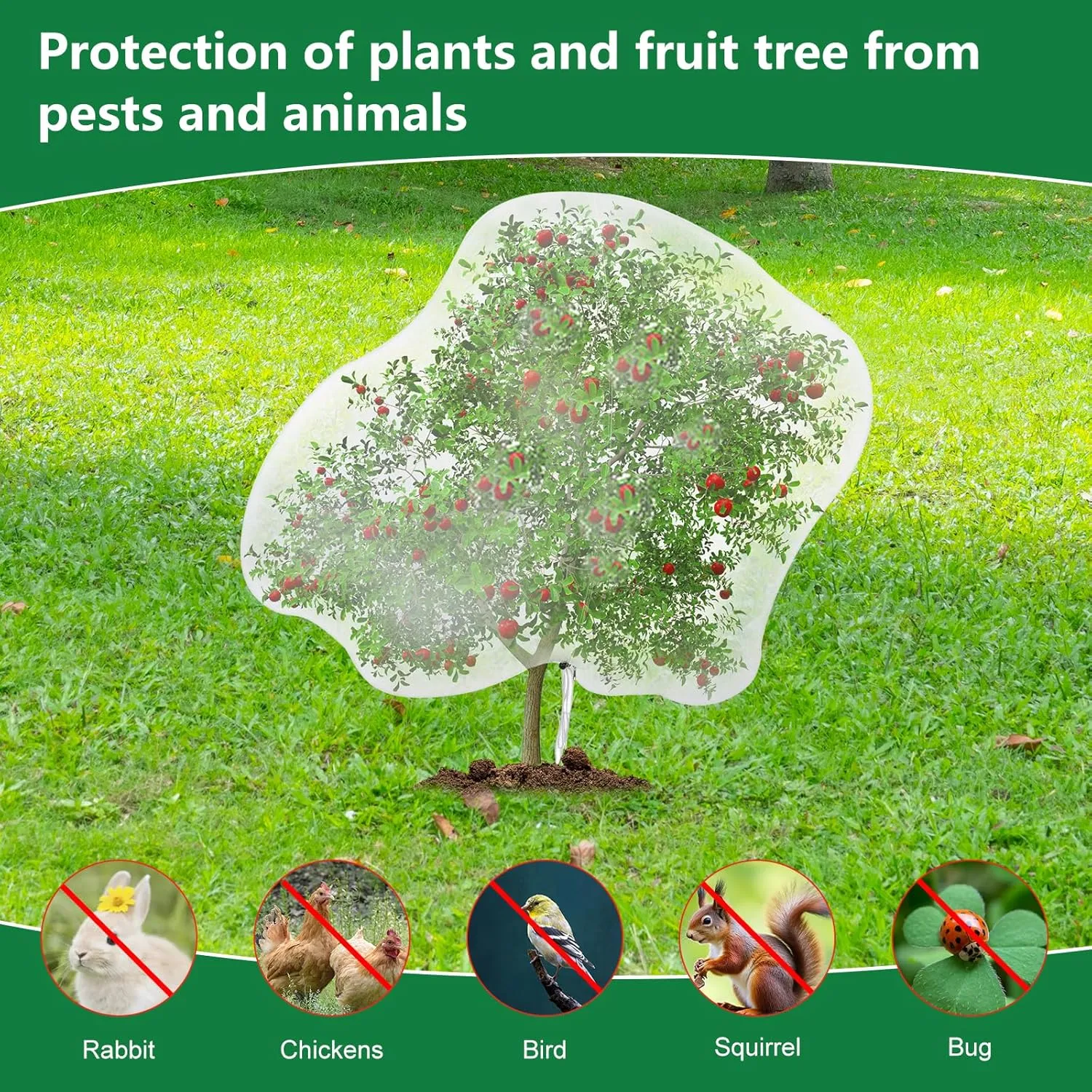 9.8 X 9.8FT Large Fruit Tree Netting with Zipper, Garden Insect Netting Bags Blueberry Bush Bird Barrier Mesh with Drawstring, Tomato Plant Bushes Protector Covers