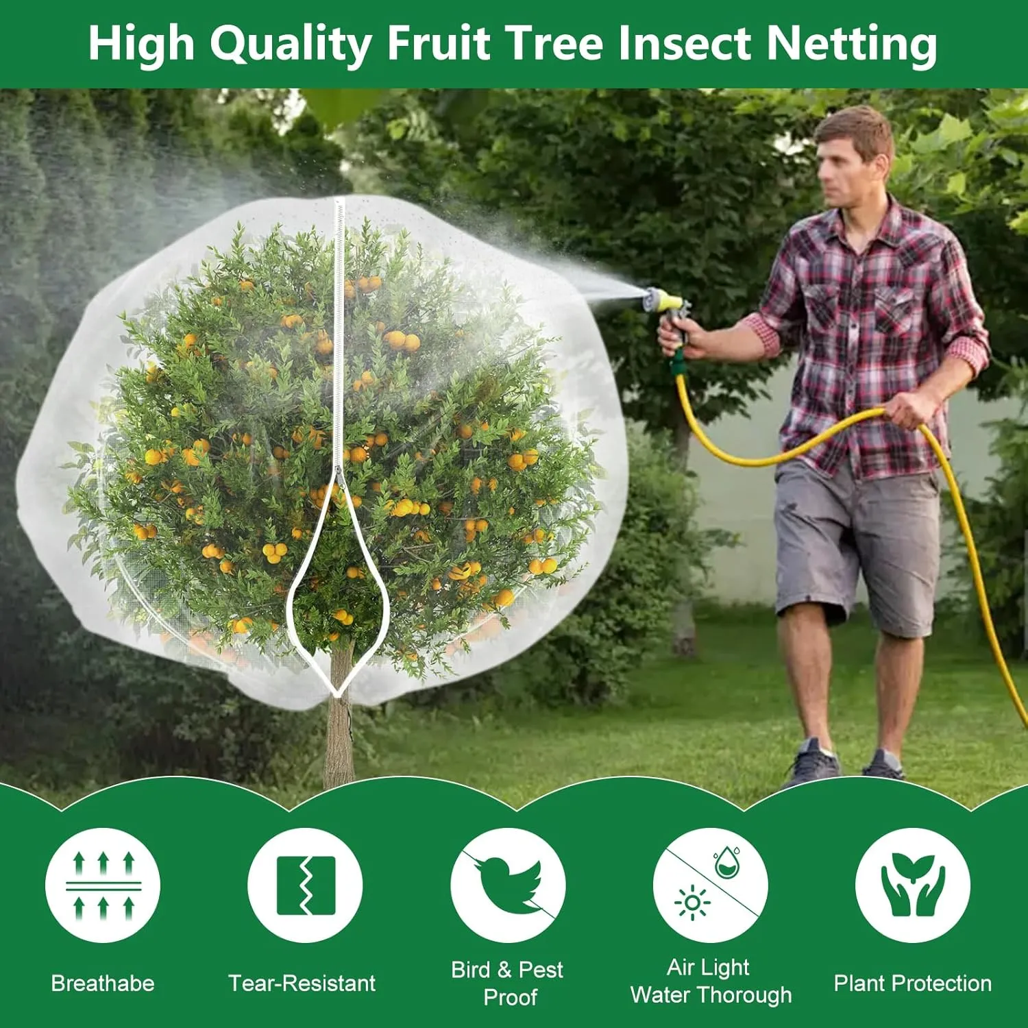 9.8 X 9.8FT Large Fruit Tree Netting with Zipper, Garden Insect Netting Bags Blueberry Bush Bird Barrier Mesh with Drawstring, Tomato Plant Bushes Protector Covers